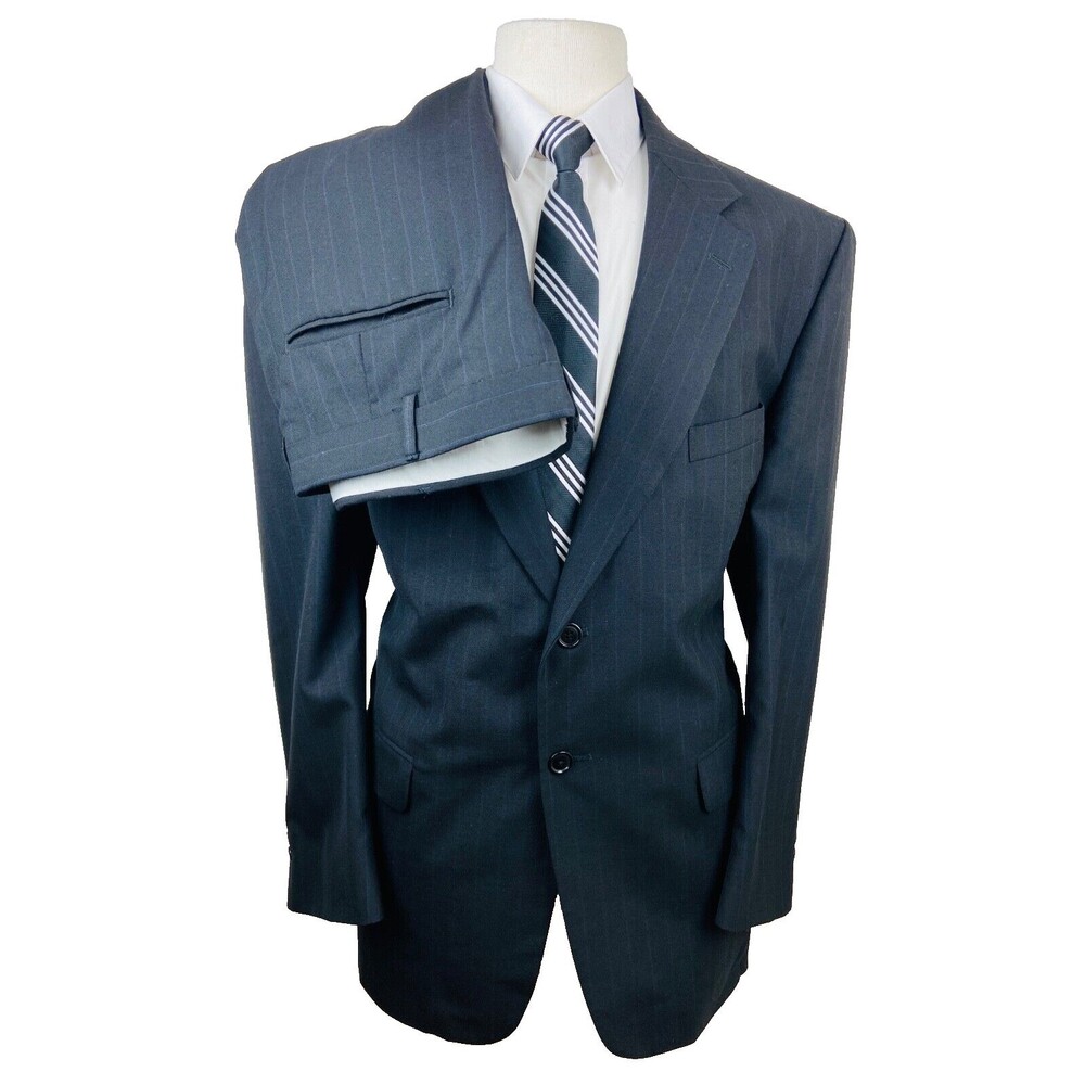 VINTAGE TOWNCRAFT 1927 MENS 44R BLACK STRIPE 2 PIECE SUIT WITH DRESS PANTS 38X30